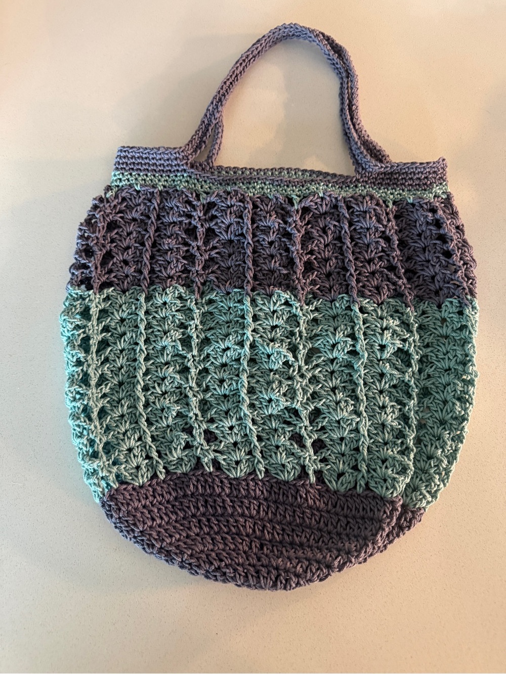 Handmade Crochet Two-Tone Tote Bag in Teal and Mauve- New- Market Bag- Beach Bag